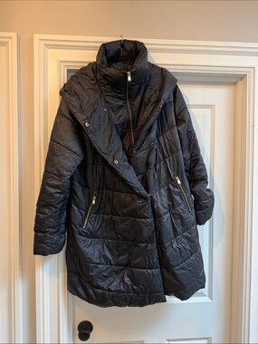 Barbour Orchy Navy Quilted Puffer Coat with High Collar